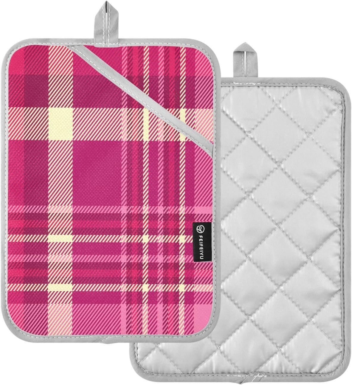 Kcldeci Pink Red Checker 2 Pack Oven Mitts