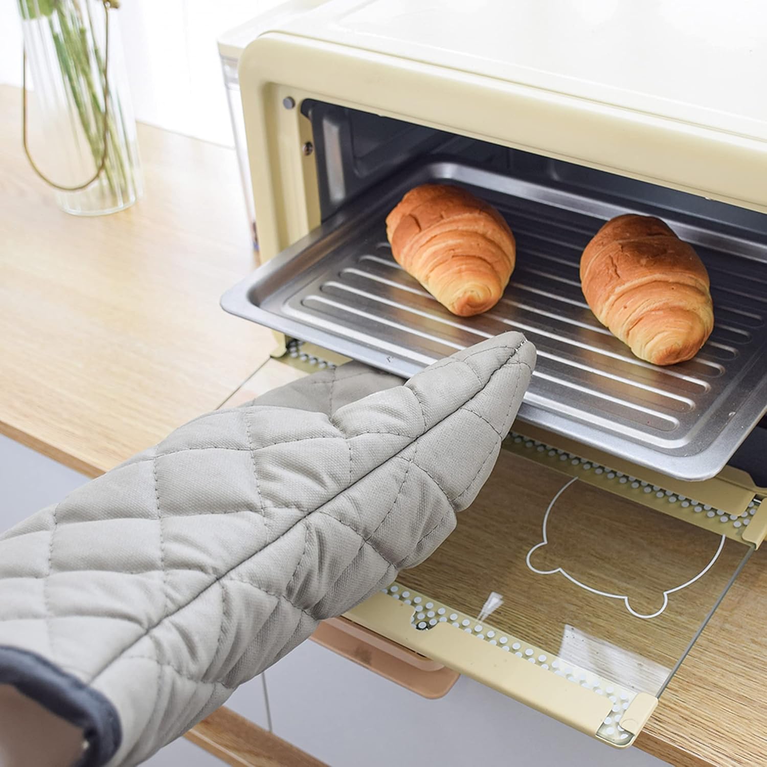 ARCLIBER Quilted Terry Cloth Oven Mitts Heat Resistant Extra Long 16 Inch
