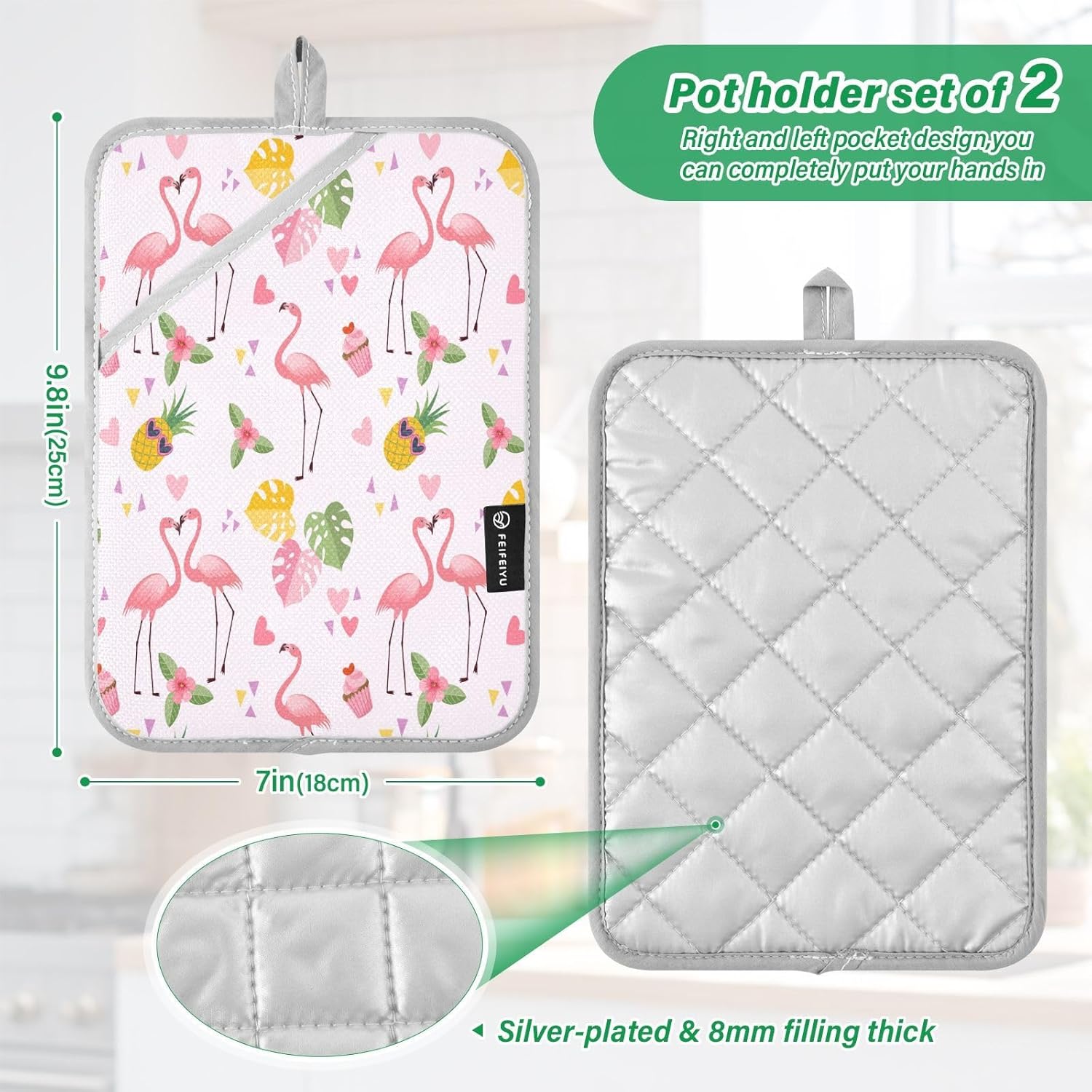 Kcldeci Cute Flamingo Pot Holder Set