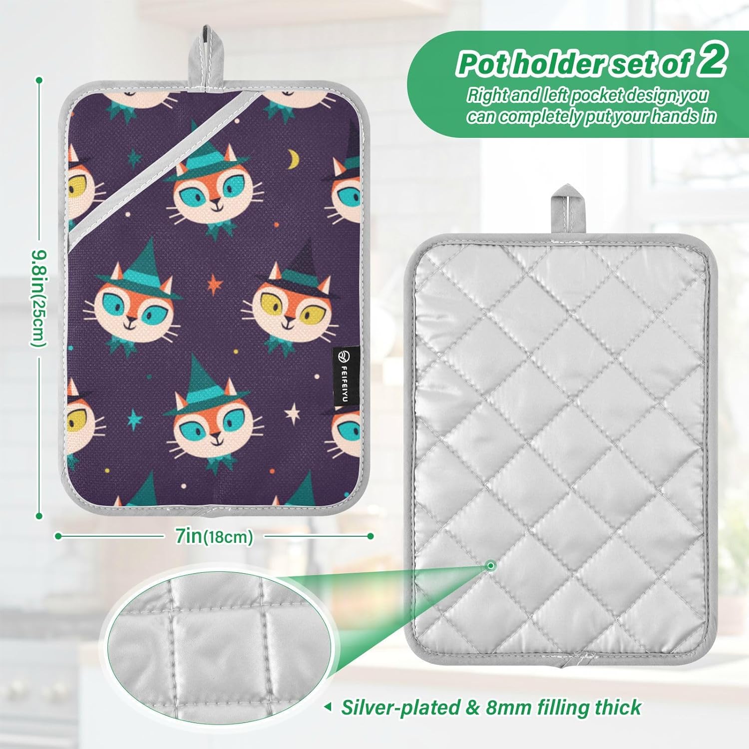2Pcs Halloween Cute Cat Pot Holder Set