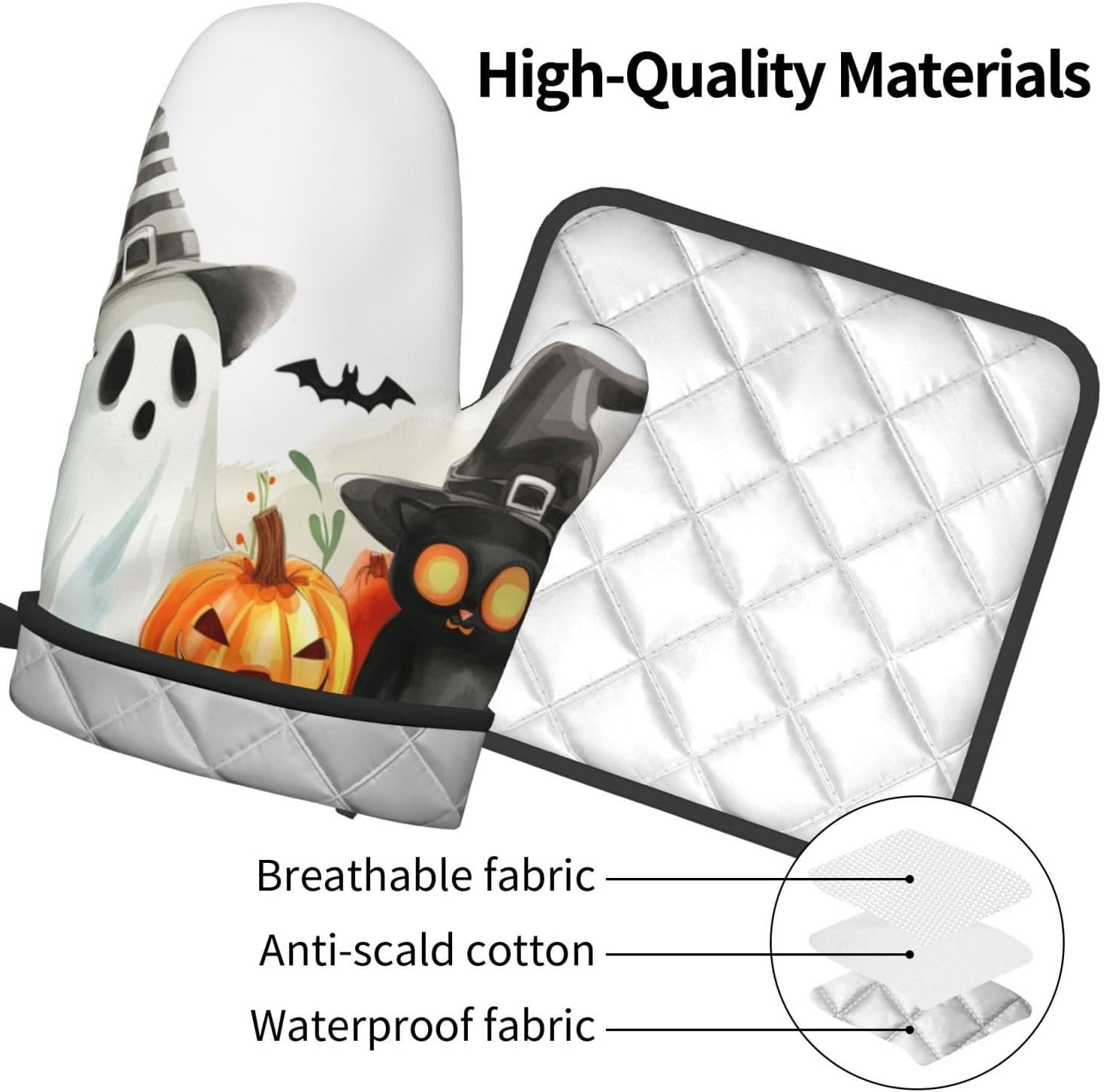 Cute Halloween Ghost Oven Mitts Set