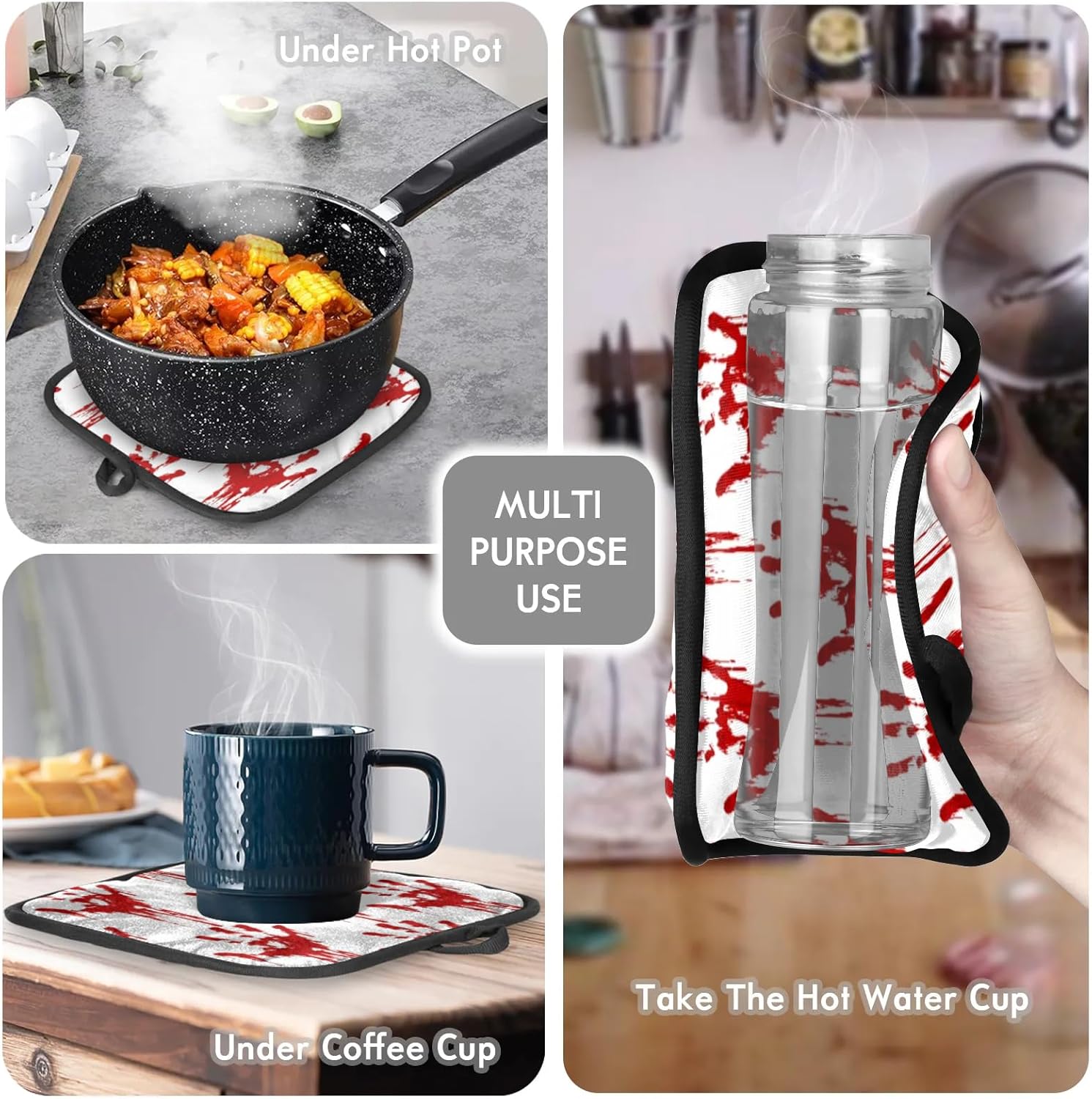 Halloween Red Handprints Skull Oven Mitts and Pot Holders Set of 2