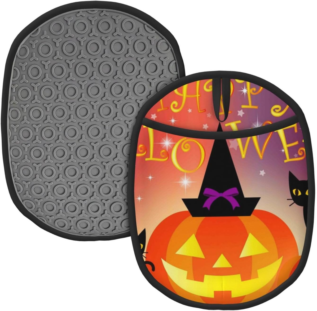 Adjustable Halloween Pumpkin and Cat Oven Mitts