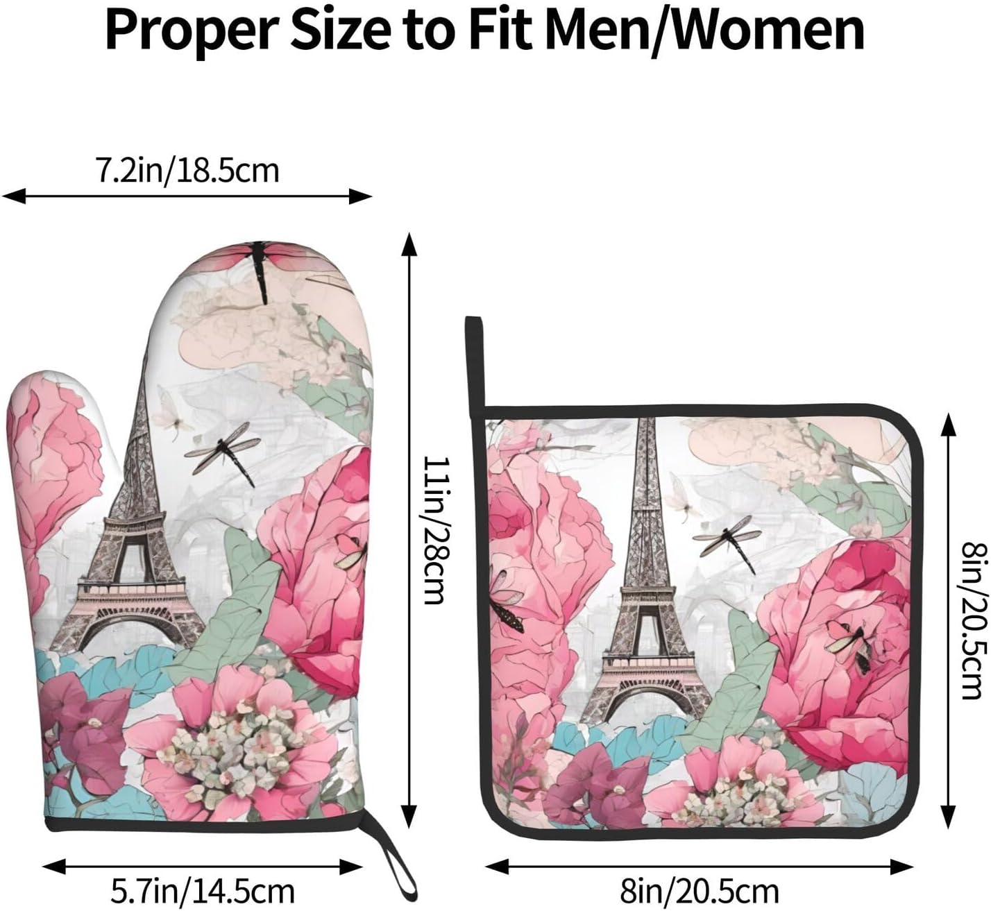 Retro Dragonfly French Tower Printed Oven Mitts and Pot Holders Set of 2