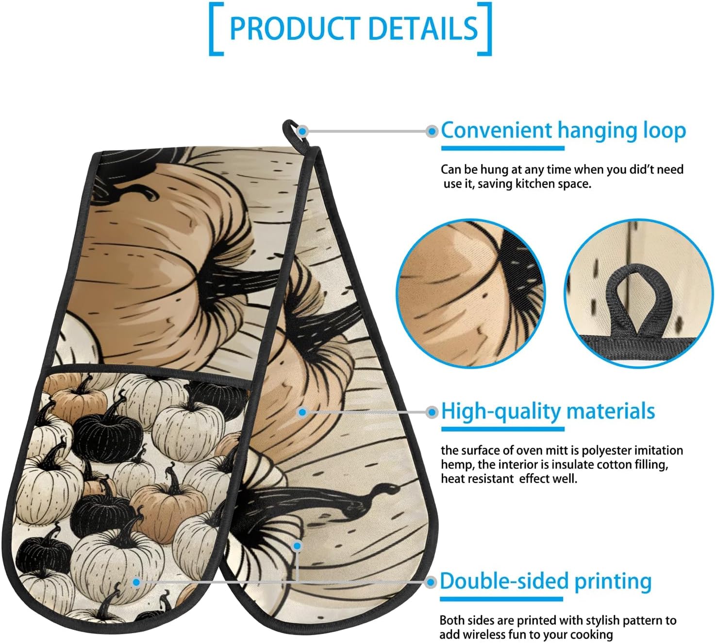 Comfy Halloween Pumpkin Oven Mitts Heat-Resistant Durable for Cooking Baking