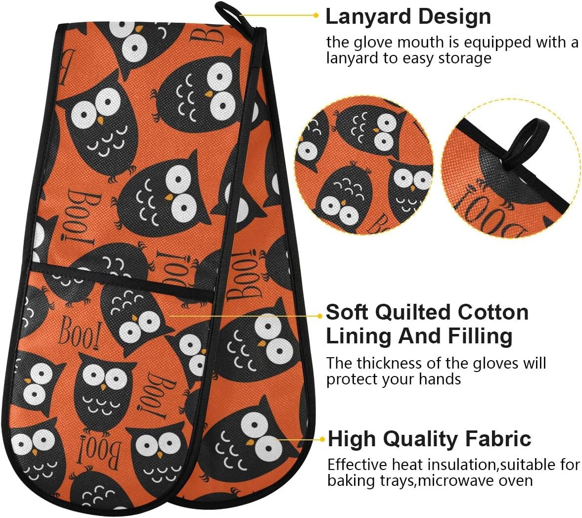 Halloween Owl Boo Double Oven Mitt Heat-Resistant Kitchen Gloves
