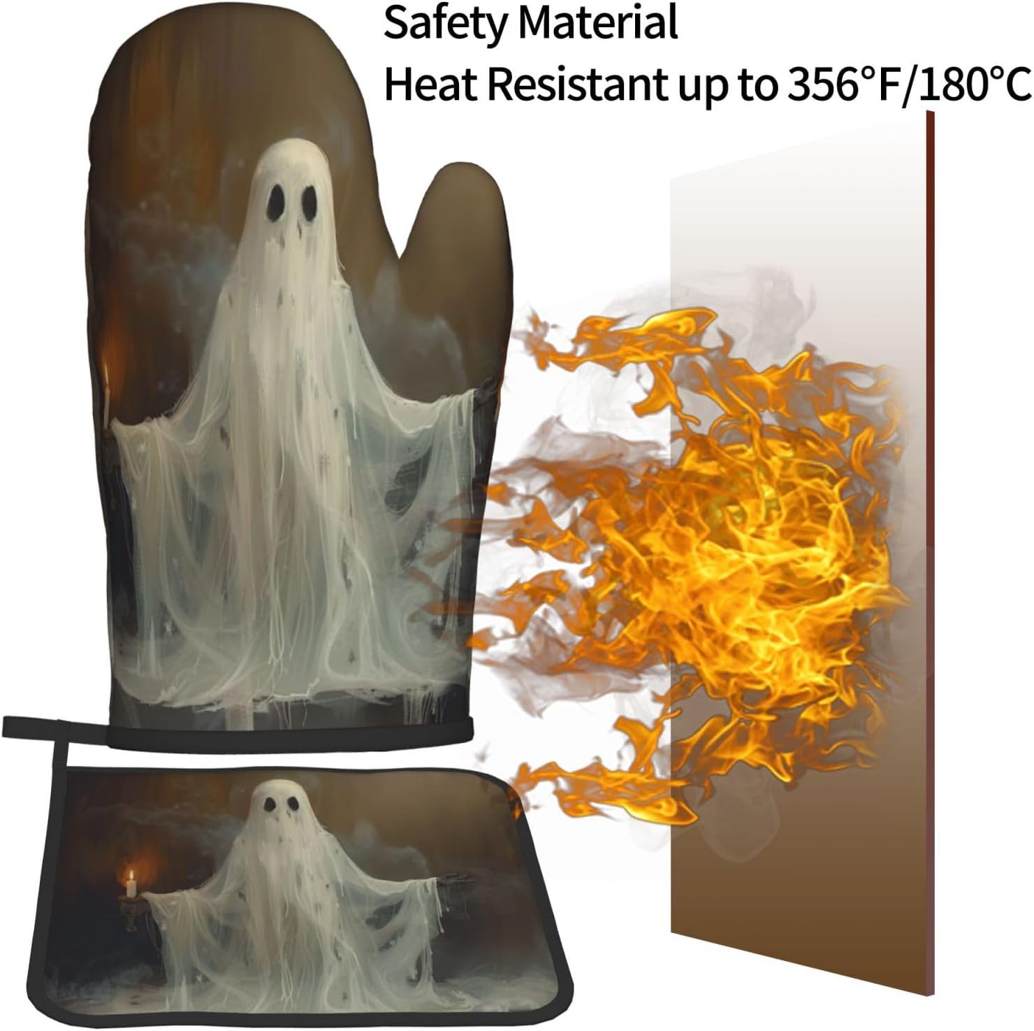 Gjieliness Halloween Ghost and Candle Oven Mitts Set