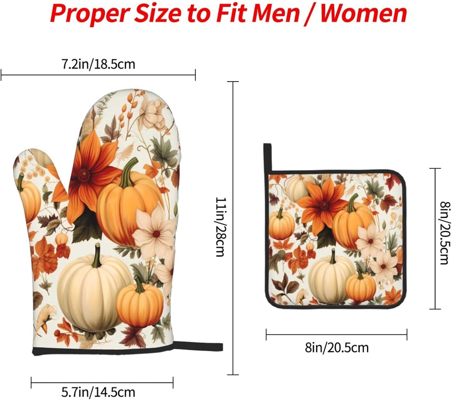 Fall Pumpkins Leaves Oven Mitts and Pot Holders Set of 3