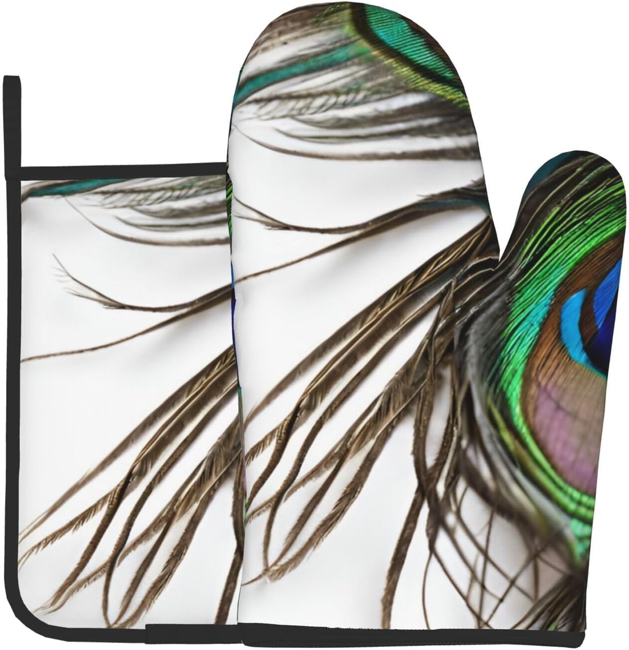 Peacock Feather Printed Oven Mitts and Potholders Set