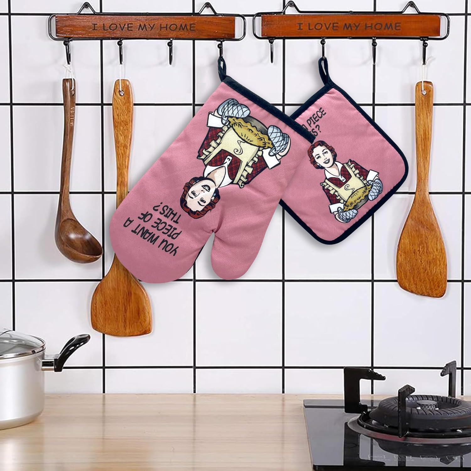 Jxubeuro Funny Oven Mitts Set of 2 with Non-Slip Design