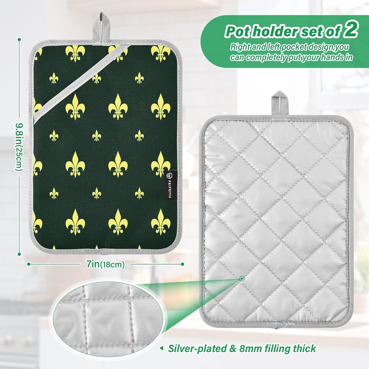 Kcldeci Fleur-de-lis Royal 2Pack Heat Resistant Oven Mitts