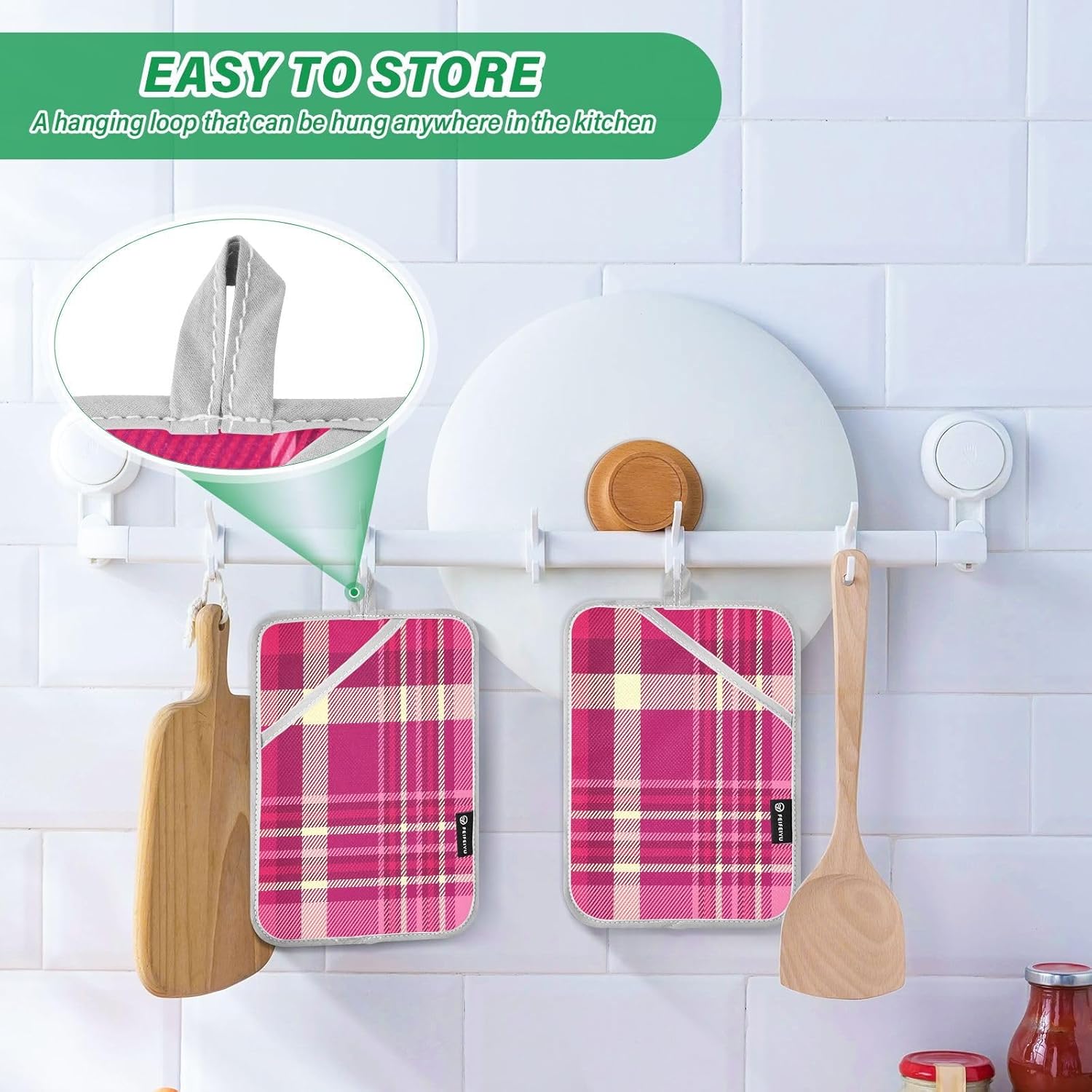 Kcldeci Pink Red Checker 2 Pack Oven Mitts