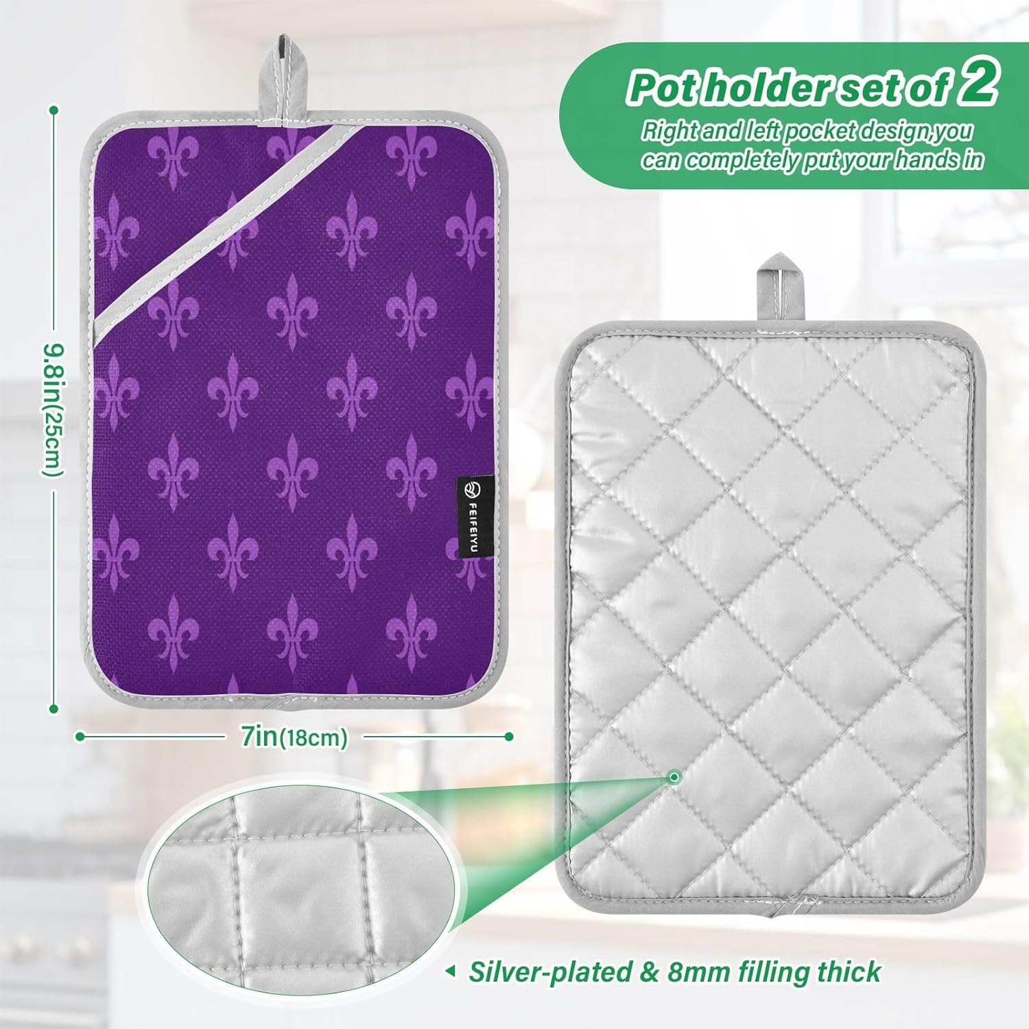 Kcldeci Mardi Gras Purple Carnival Festive 2-Pack Pot Holder Set Heat Resistant