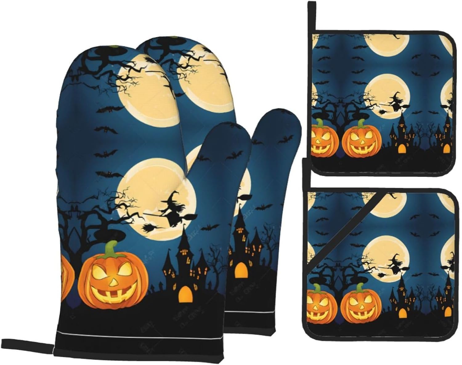 Pumpkin Halloween Oven Mitts and Pot Holder Sets for Cooking Baking