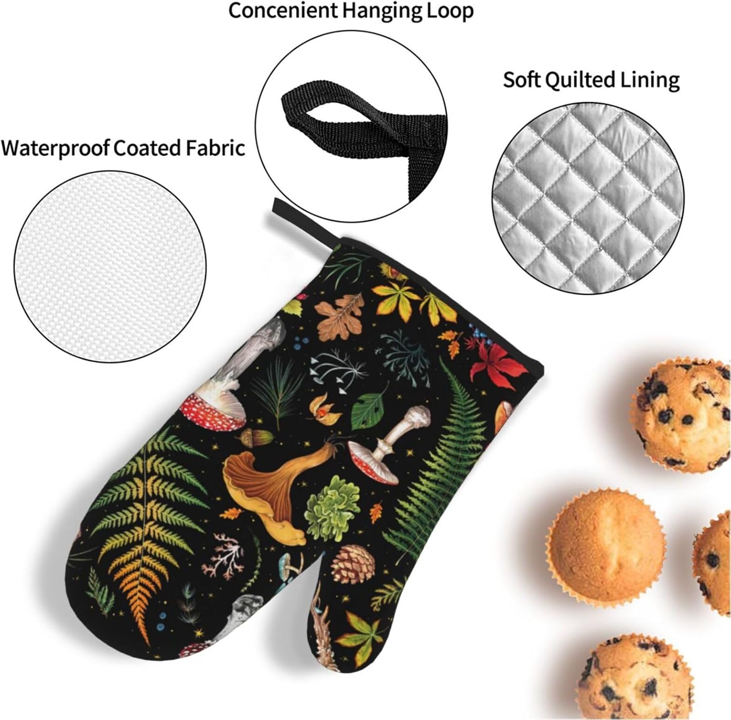 Mushroom Oven Mitts and Apron Set 5Pcs Heat Resistant