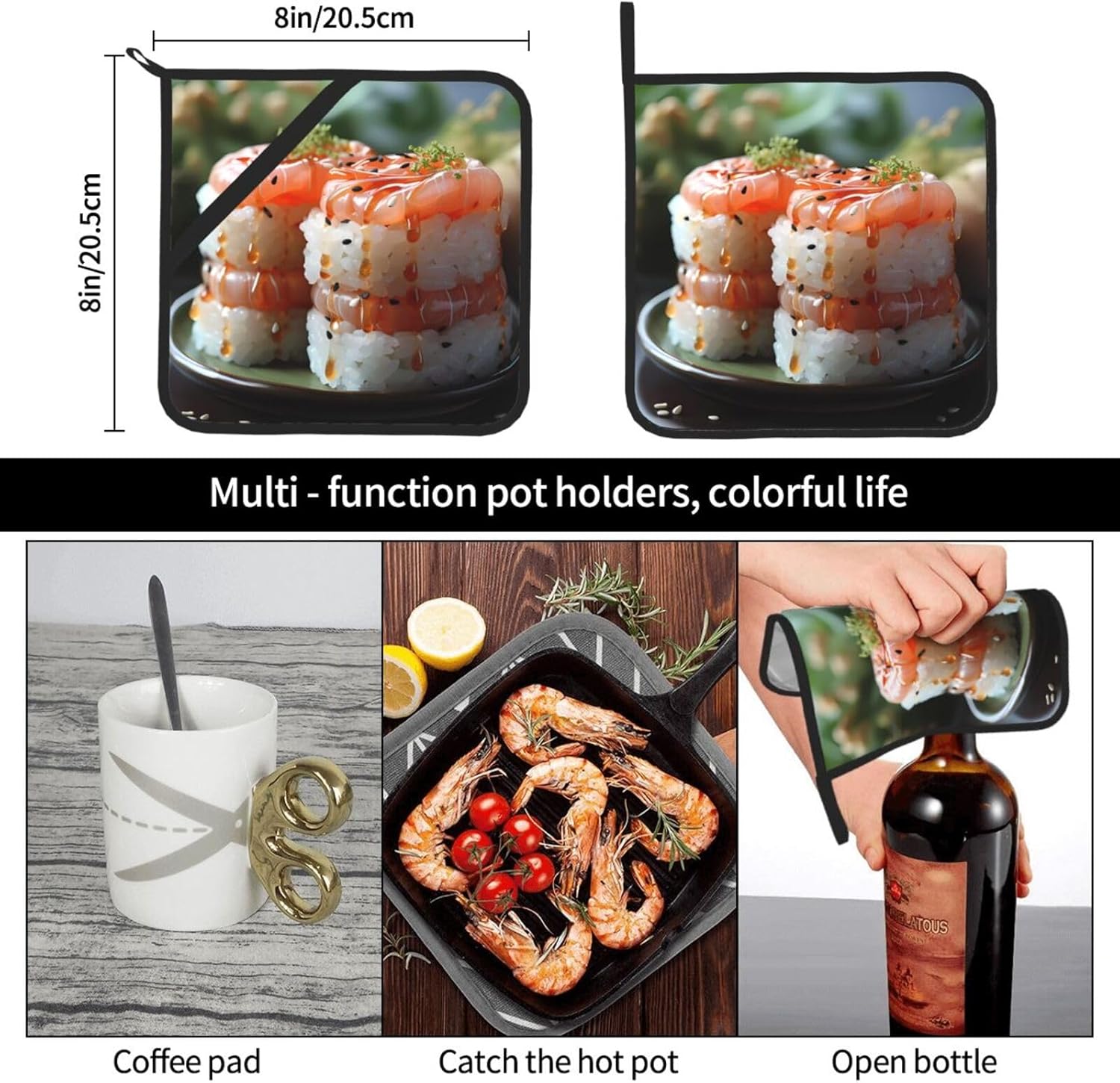 Fresh Salmon Sushi Potholders Heat-Resistant Kitchen Pots Holder for BBQ Cooking
