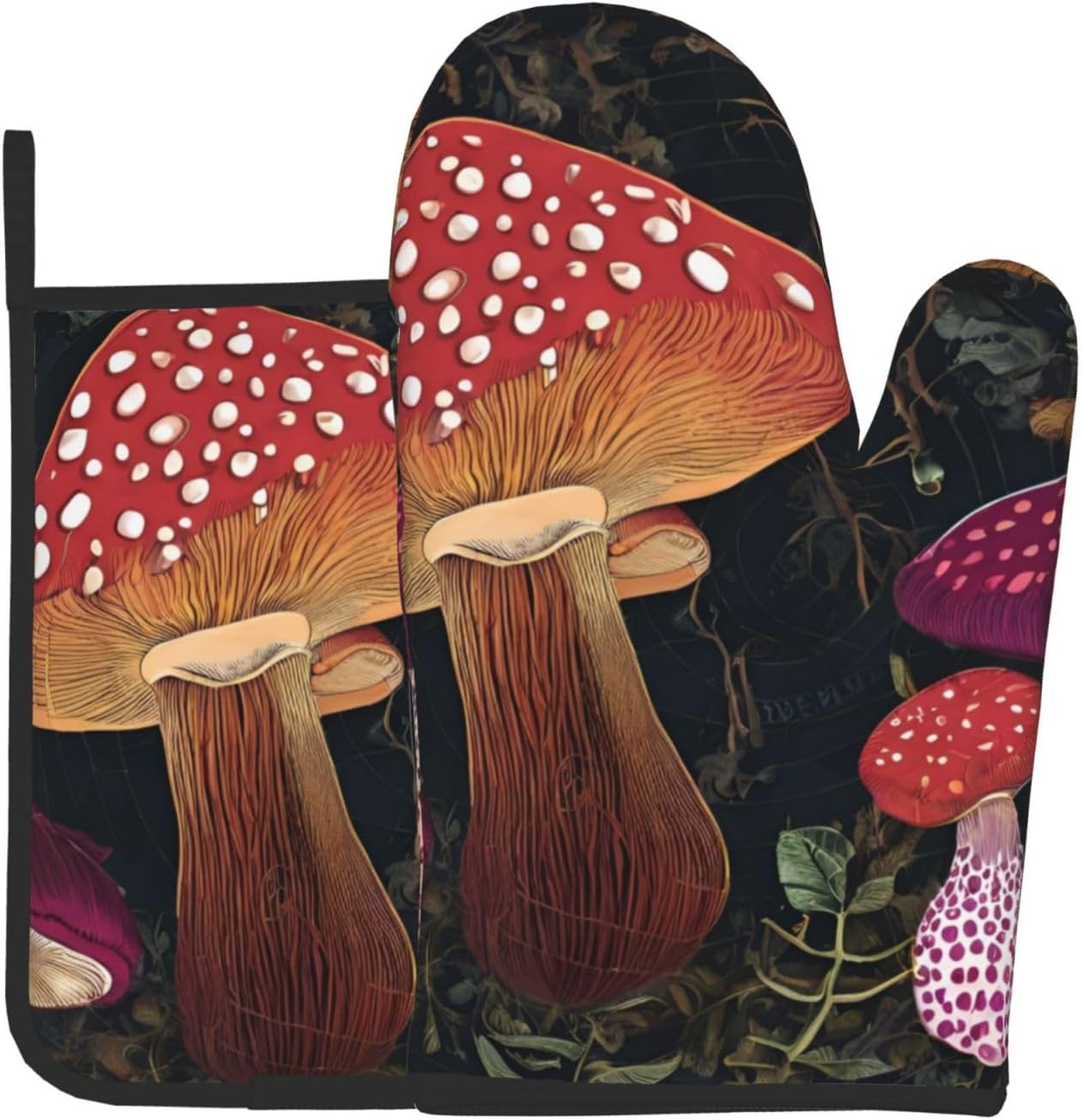Premium tropical mushroom printed oven mitts and pot holders set of 2
