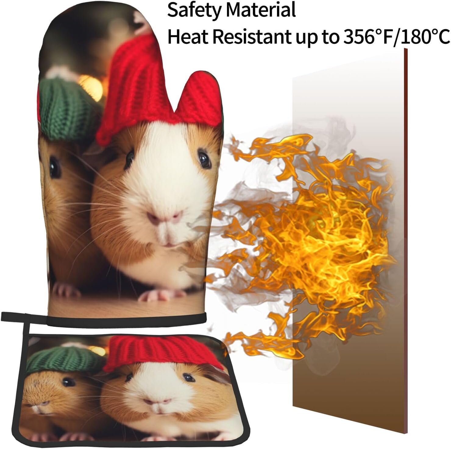 Quopvn Cute Guinea Pigs with Hats Oven Mitts 2-pc Set