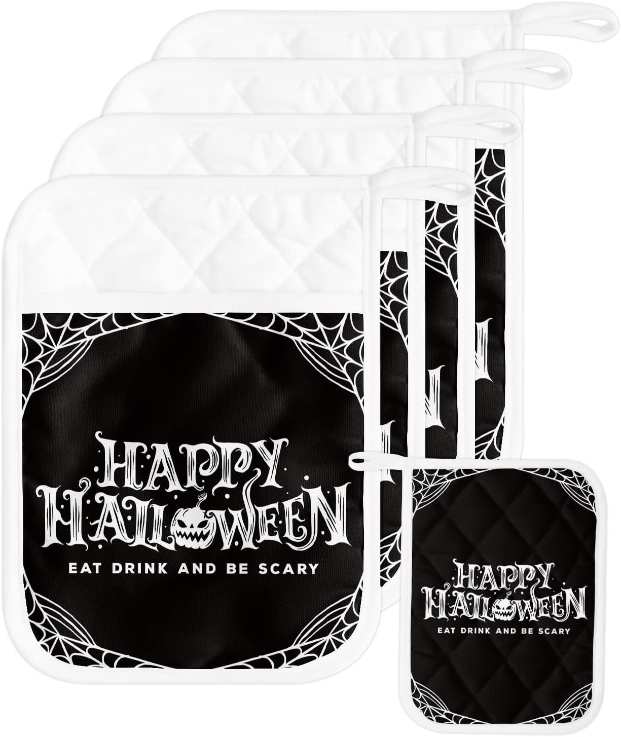 Pumpkin Pot Holder Set for Halloween - Heat-Resistant Kitchen Potholders with Pocket
