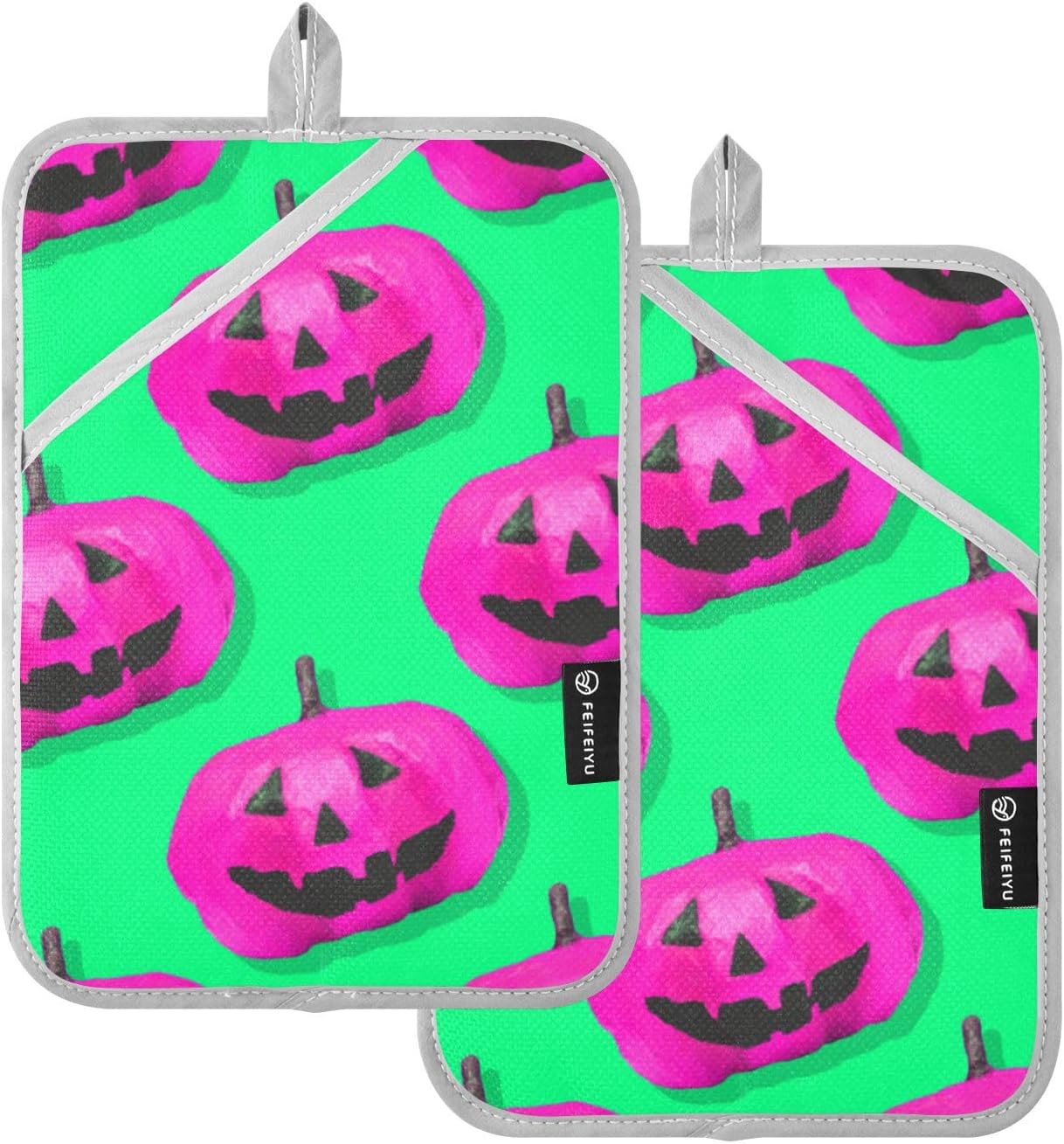 2-Piece Halloween Pink Pumpkin Potholders