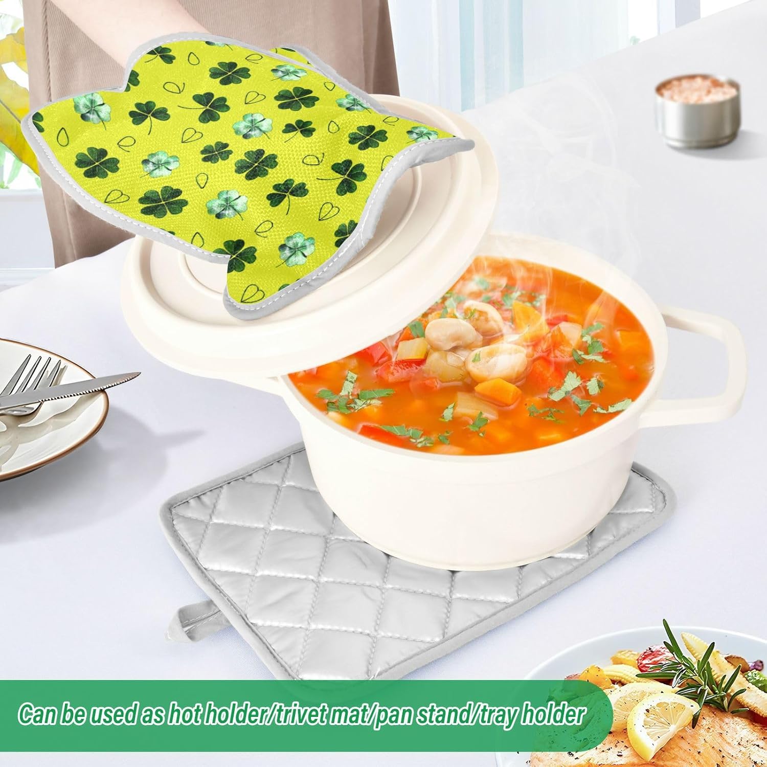 Kcldeci Green Clover Leaves 2Pack Heat Resistant Oven Mitts Potholders