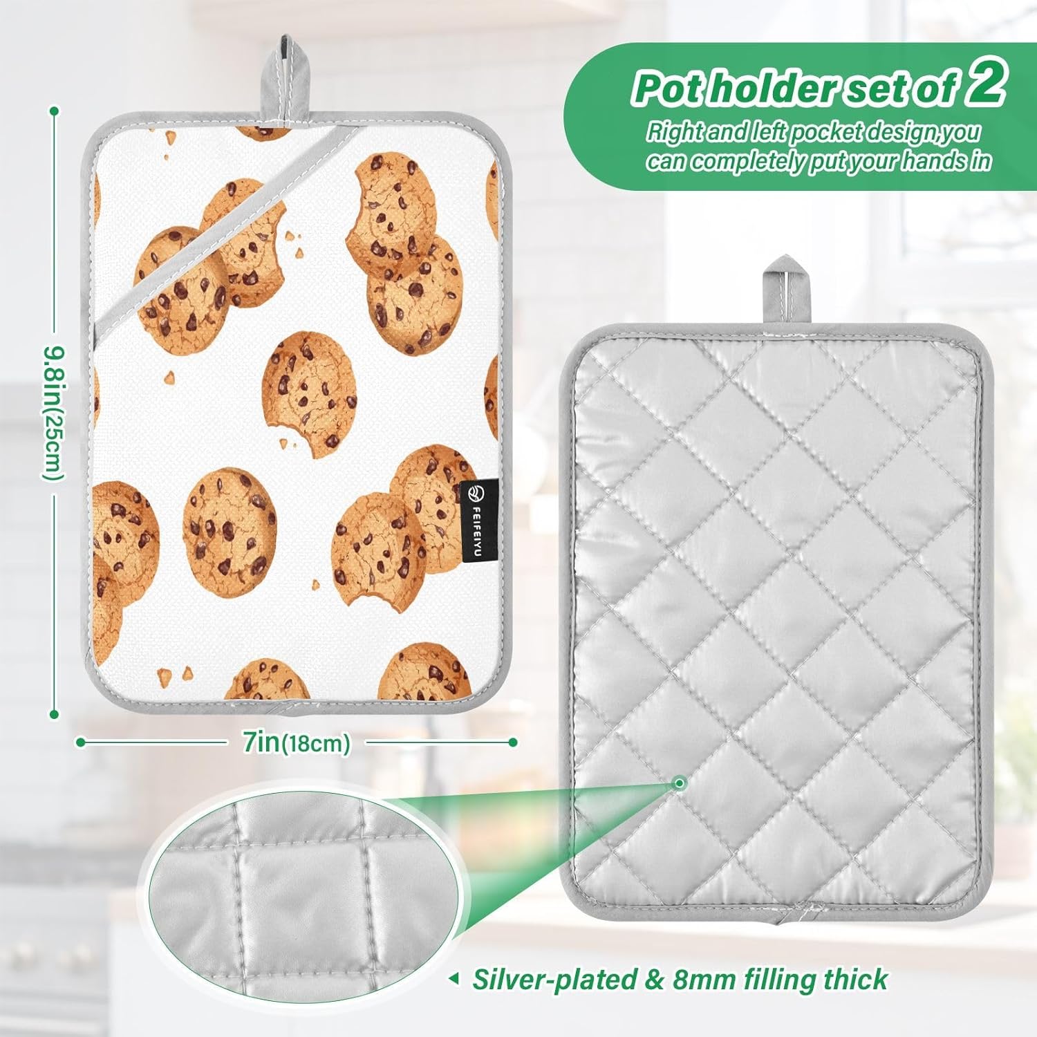 Kcldeci Cookie Pattern 2Pack Pot Holder Set - Durable Heat-Resistant Kitchen Pots Pans