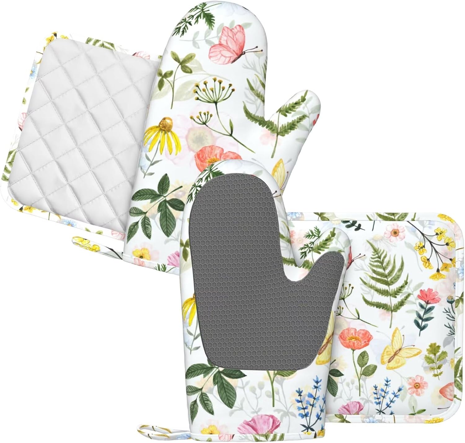 DONMYER Wildflowers Butterfly Oven Mitt Set 4 pcs