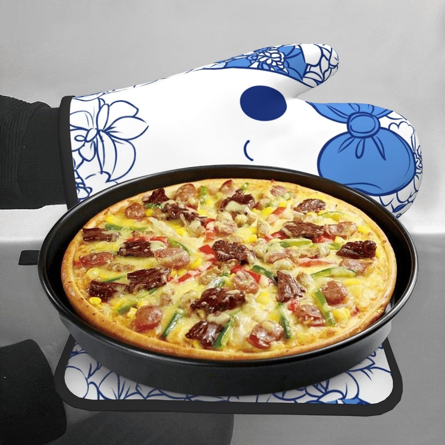 Halloween Specialty - Ghost Oven Mitts with Bow Pot Holders Set