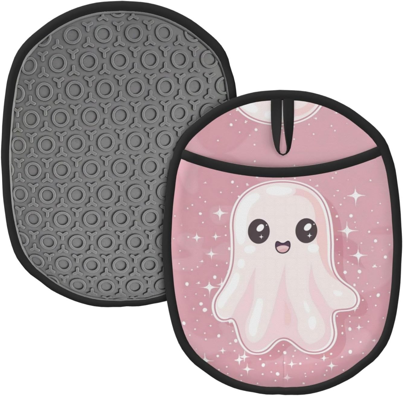 Cute Halloween Pink Ghost silicone Pot Holder with Hanging Loop