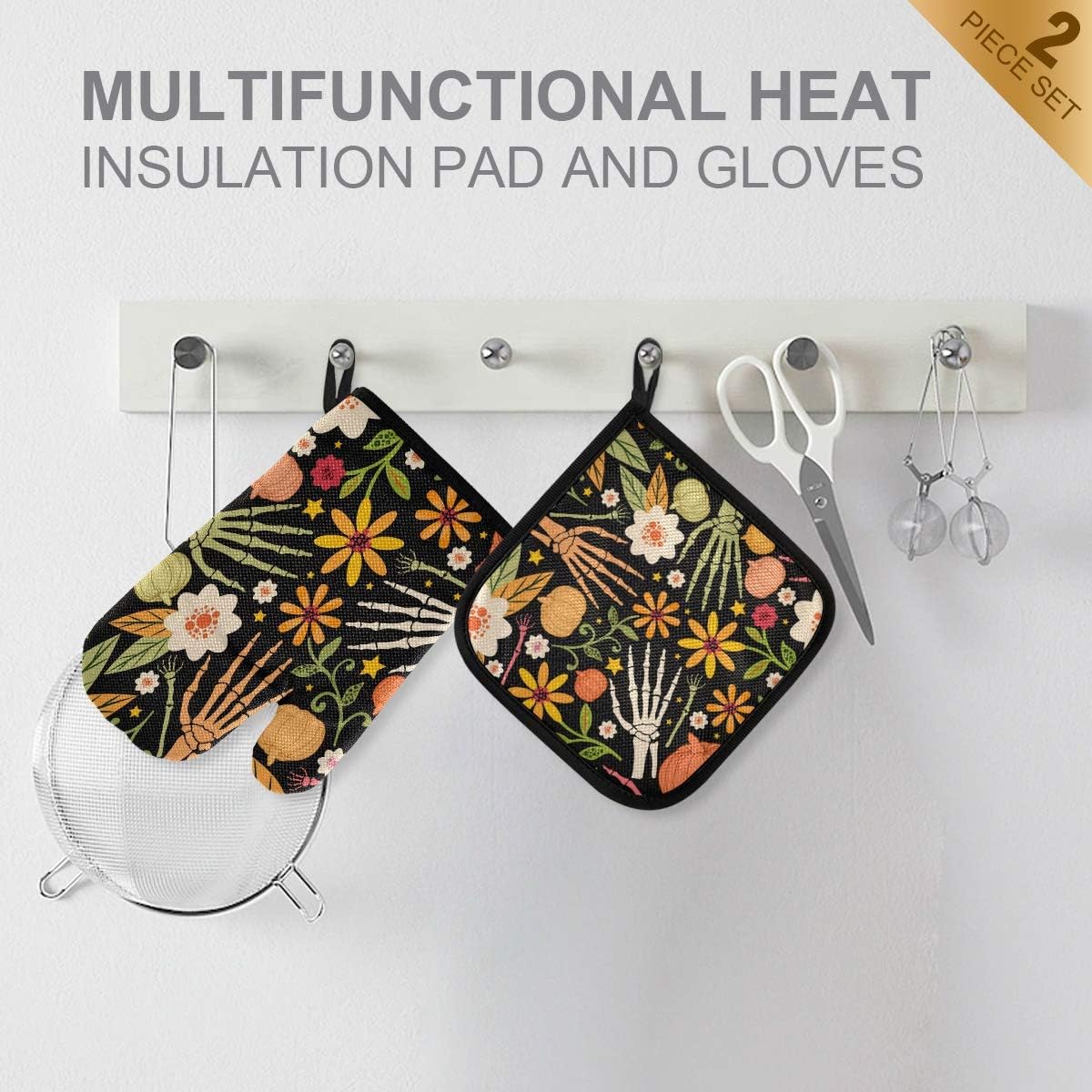 Halloween Sugar Skull Oven Mitts Pot Holders