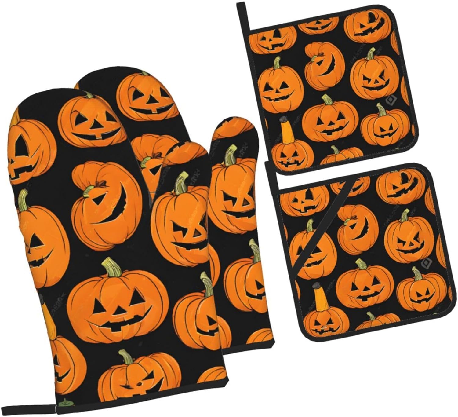 Vuiopuf Halloween Pumpkin Oven Mitts 4-Piece Set