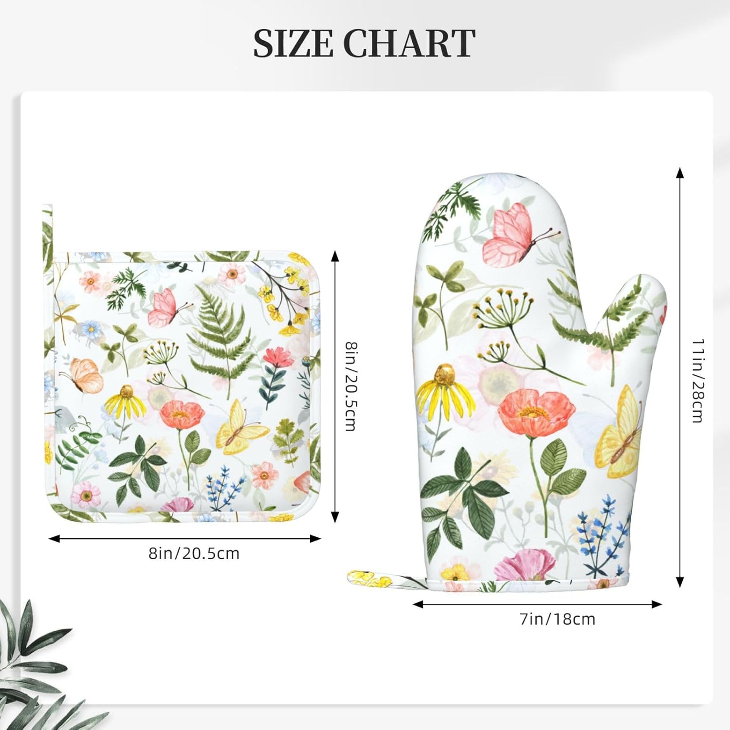 DONMYER Wildflowers Butterfly Oven Mitt Set 4 pcs