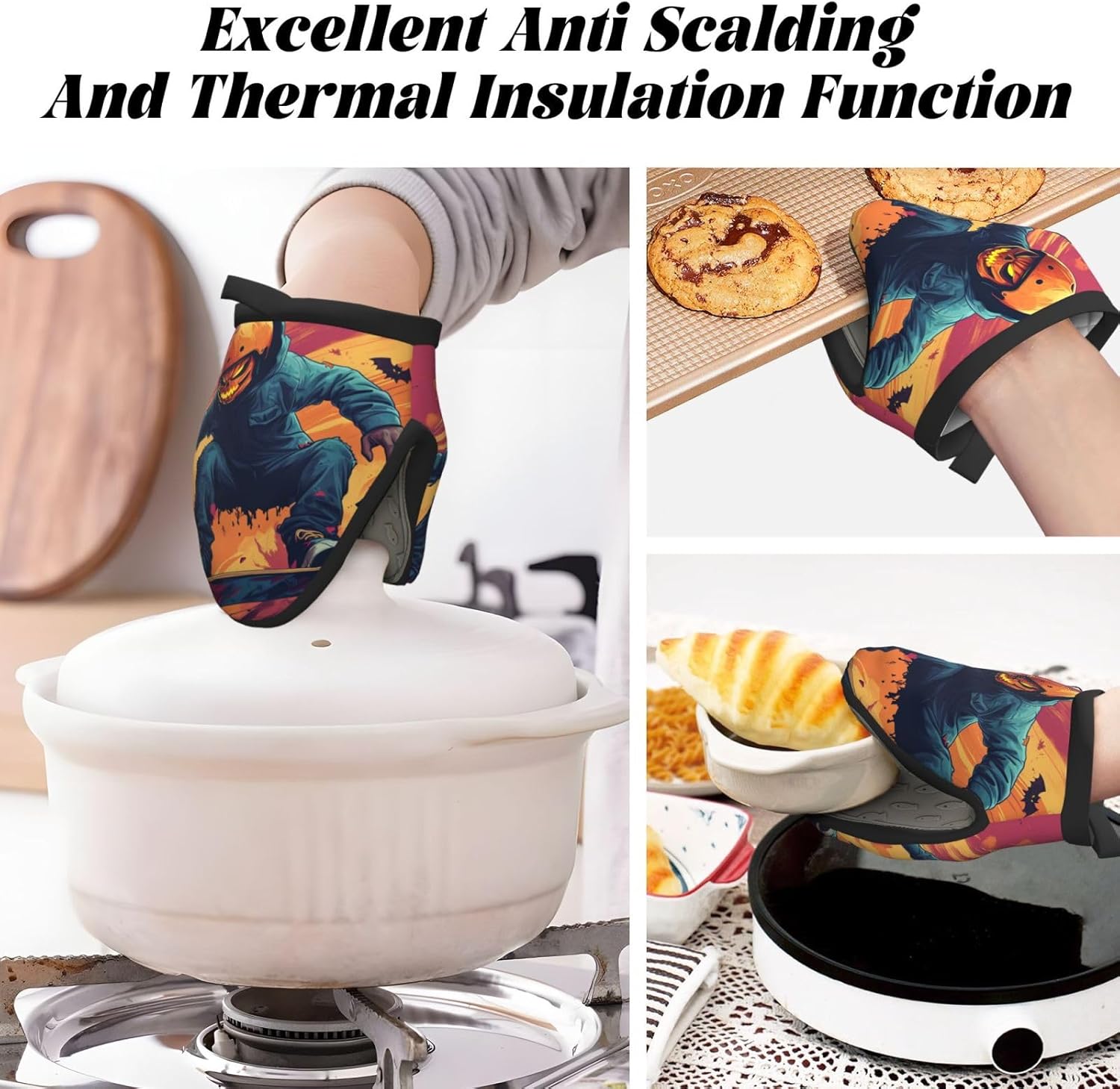 Zombie Skeleton and Frankenstein Halloween Characters Mini Silicone Oven Mitts