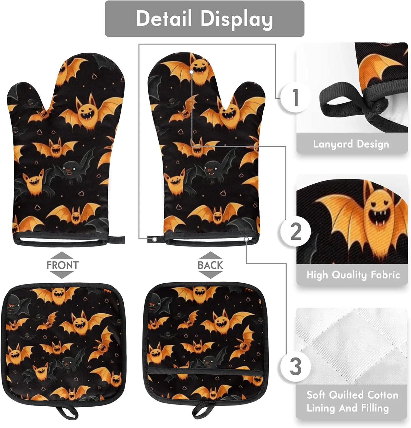 Cute Halloween Bat Oven Mitts Pot Holder Set of 2