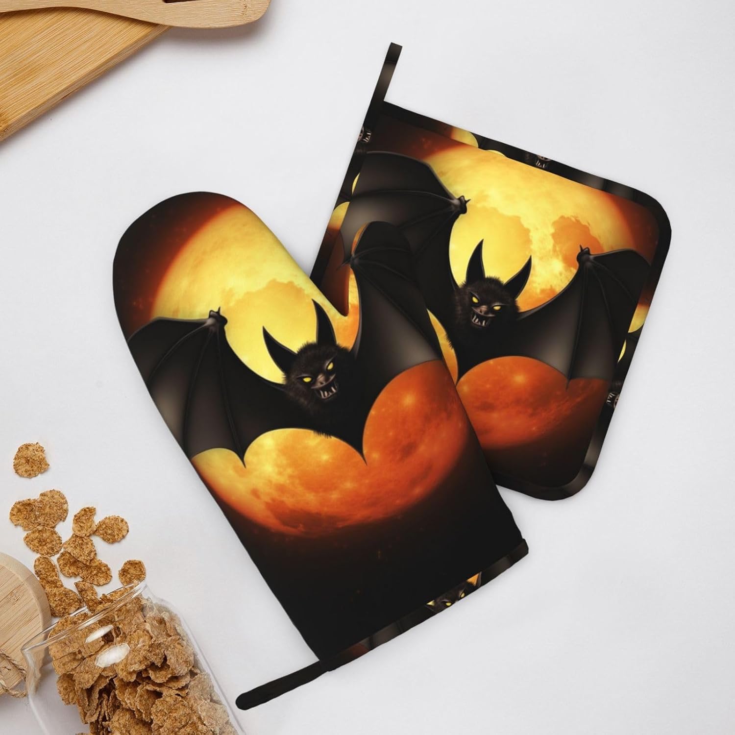Halloween Compatible Silicone Oven Mitts and Pot Holders Set of 2