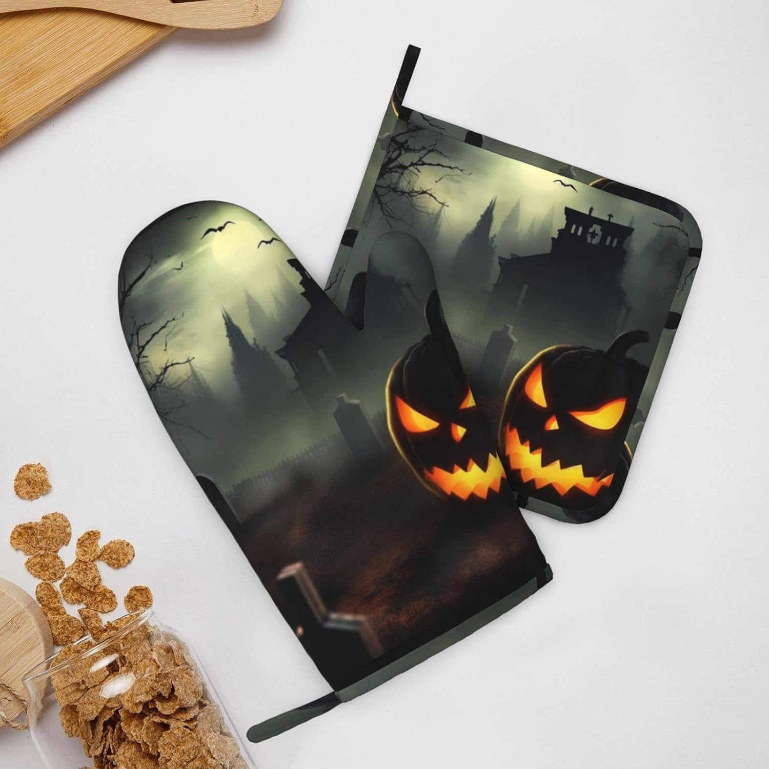 Trusted Halloween Horror Silicone Oven Mitts Pot Holders Set of 2