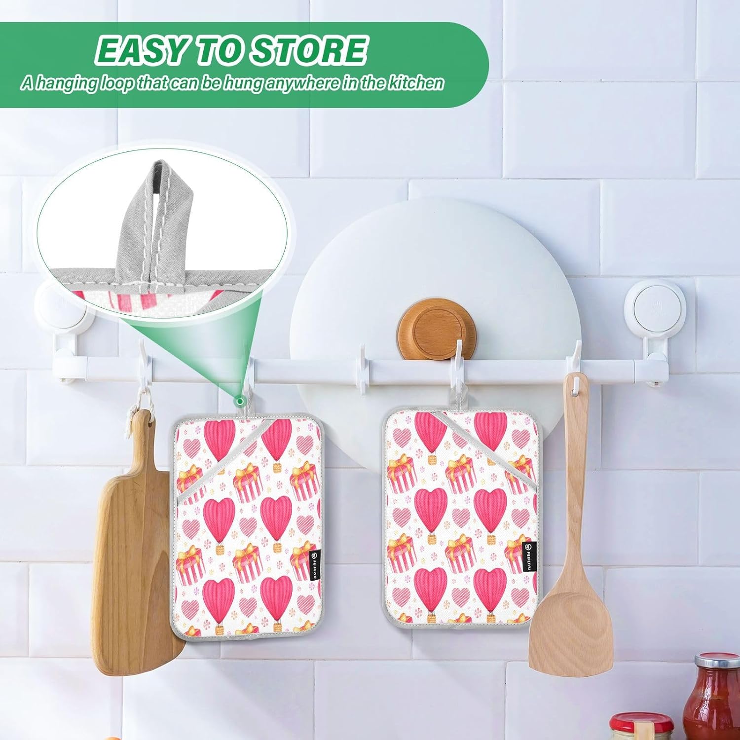 Kcldeci Pink Red Hot Air Balloon 2-Pack Potholders Heat Resistant Oven Mitts