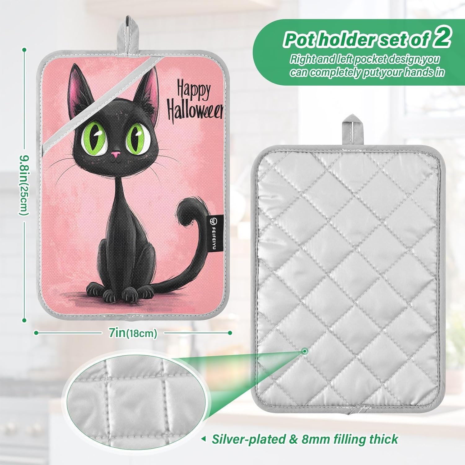 Halloween Cat Pot Holder 2-Piece Set
