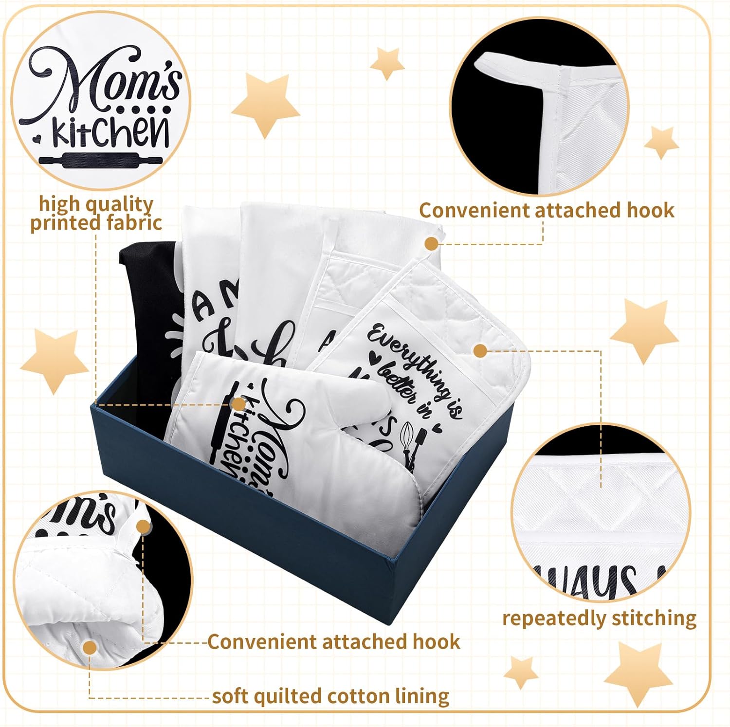 Shinymoon Oven Mitts and Apron Kitchen Gift Set