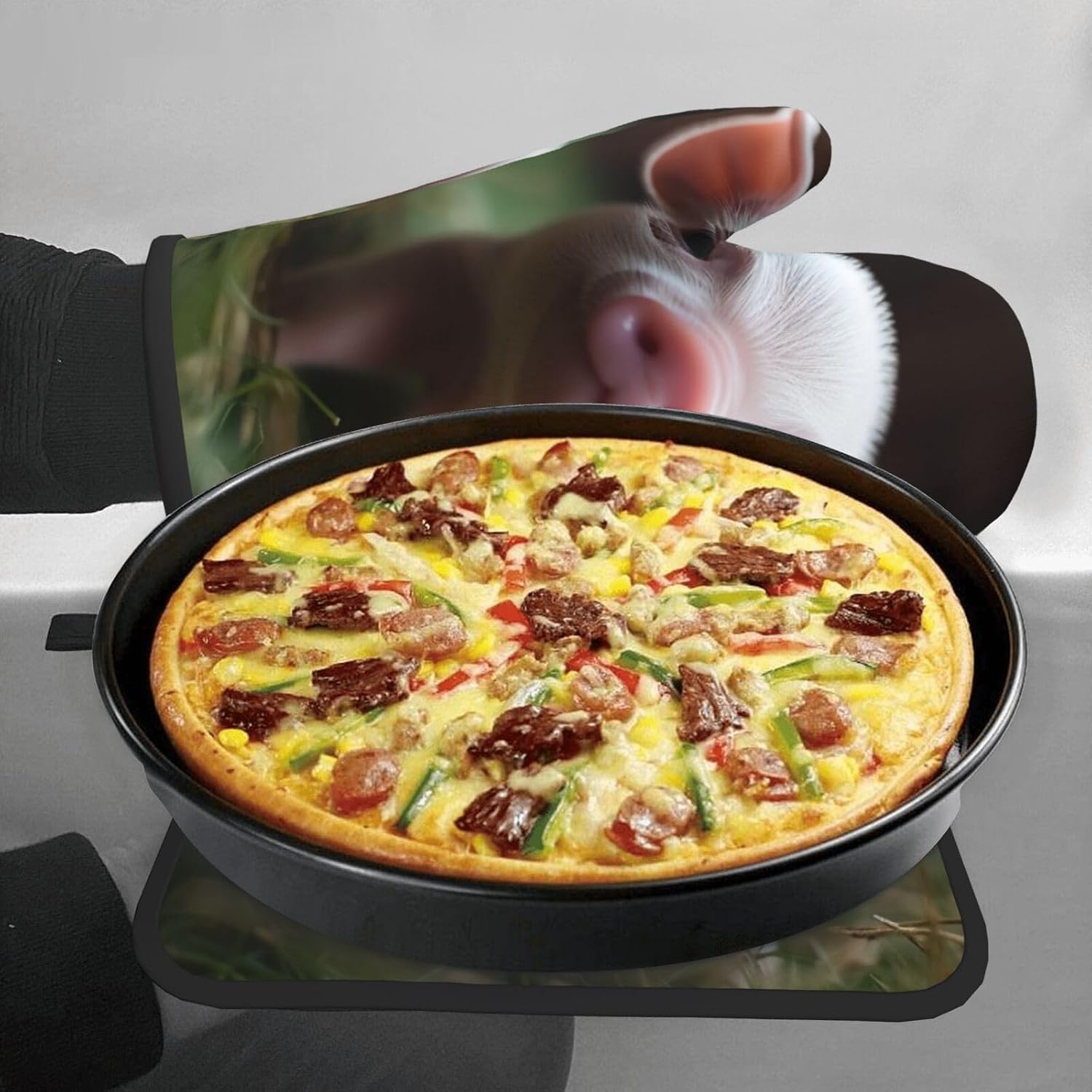 Cute Baby Pig Printed Oven Mitts and Pot Holders 2PCS Set
