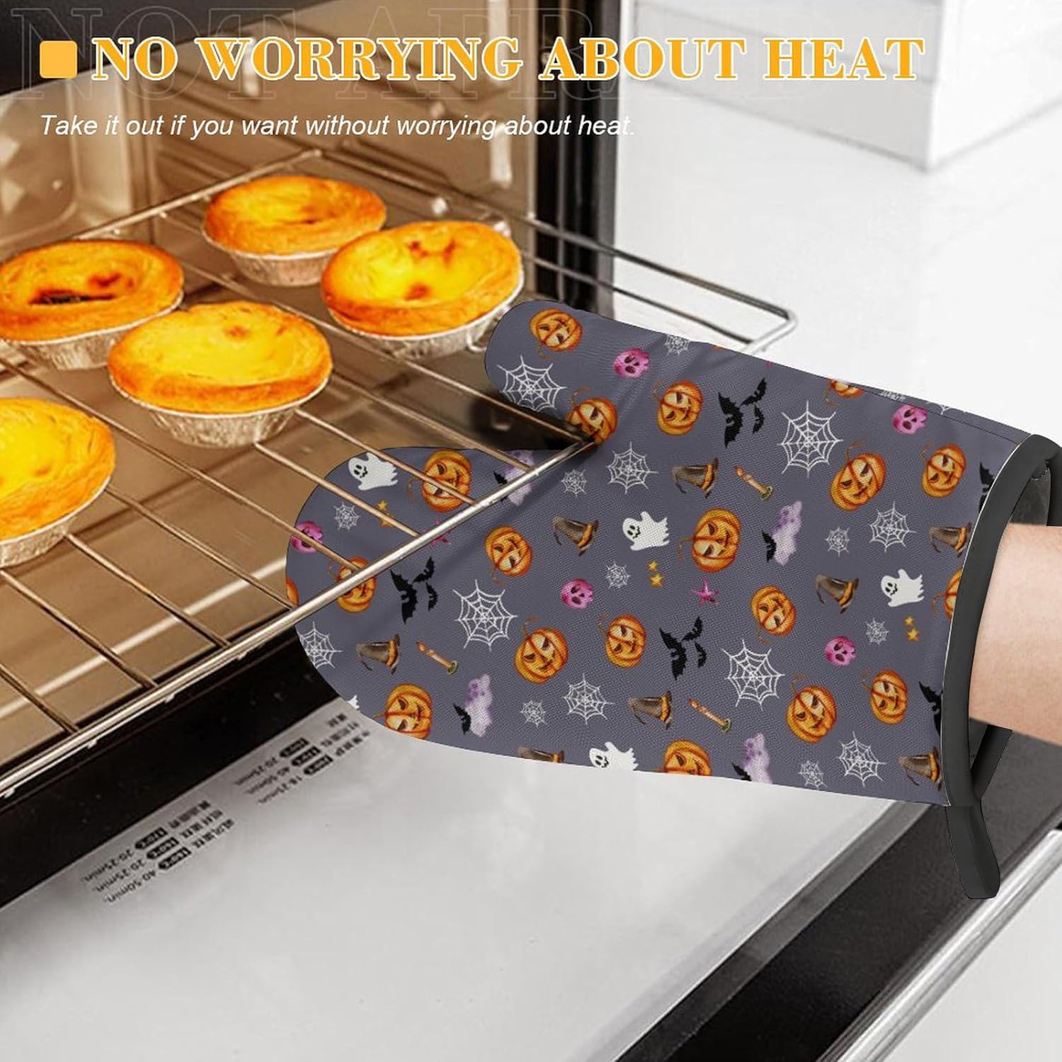 Pumpkin Spice Halloween Oven Mitts Pot Holders Set of 4