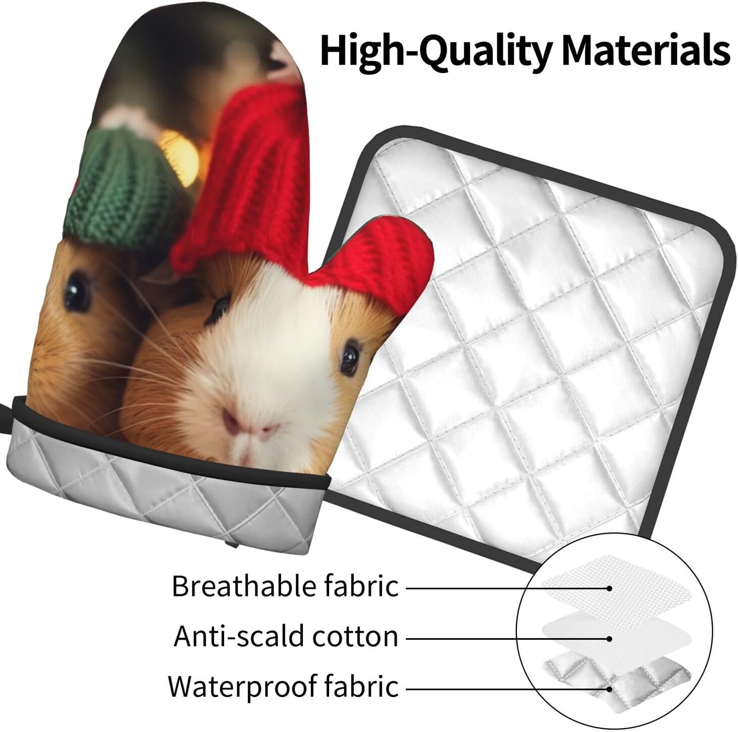 Quopvn Cute Guinea Pigs with Hats Oven Mitts 2-pc Set