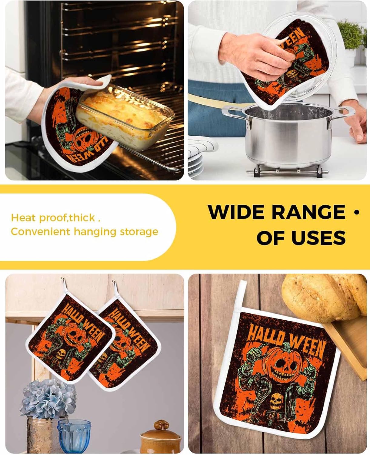 Halloween Treat 5-Piece SafeHot Potholders for Oven Kitchen Use