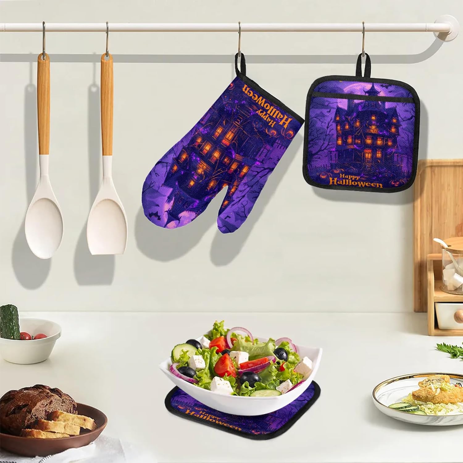 TropicalLife Halloween Oven Mitts and Pot Holders 4 Pcs Set