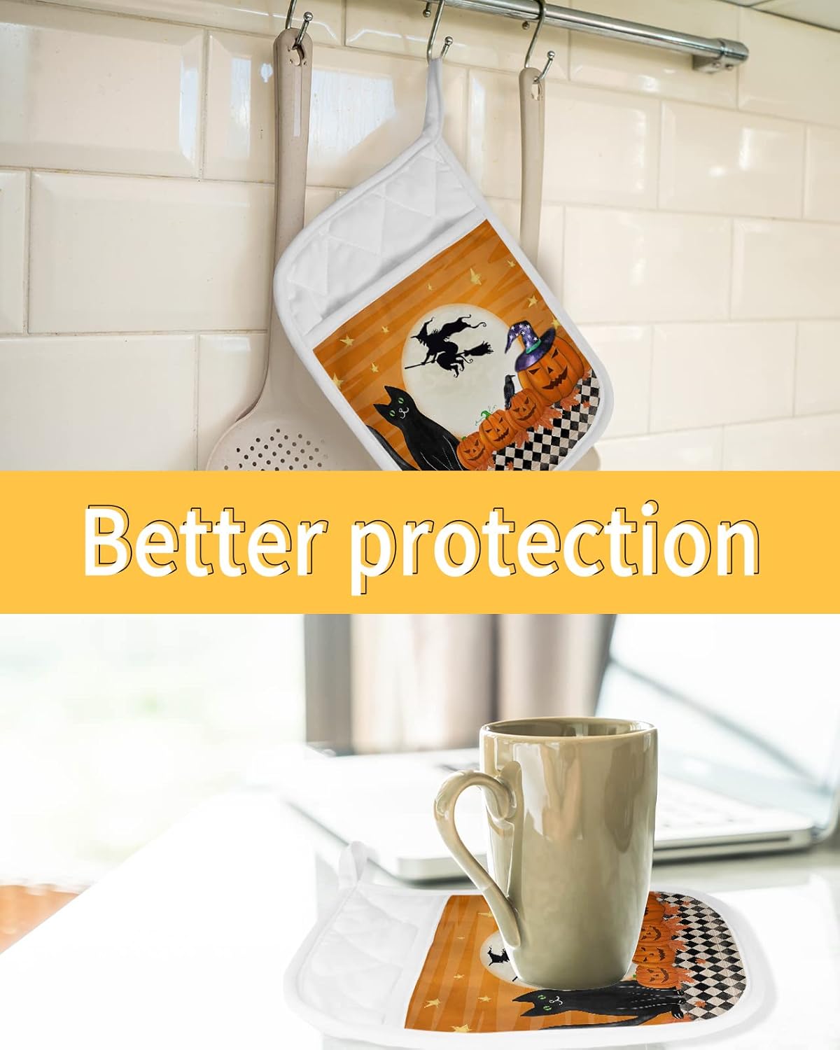 Halloween Witch Black Cat 5PCS Pot Holders 1