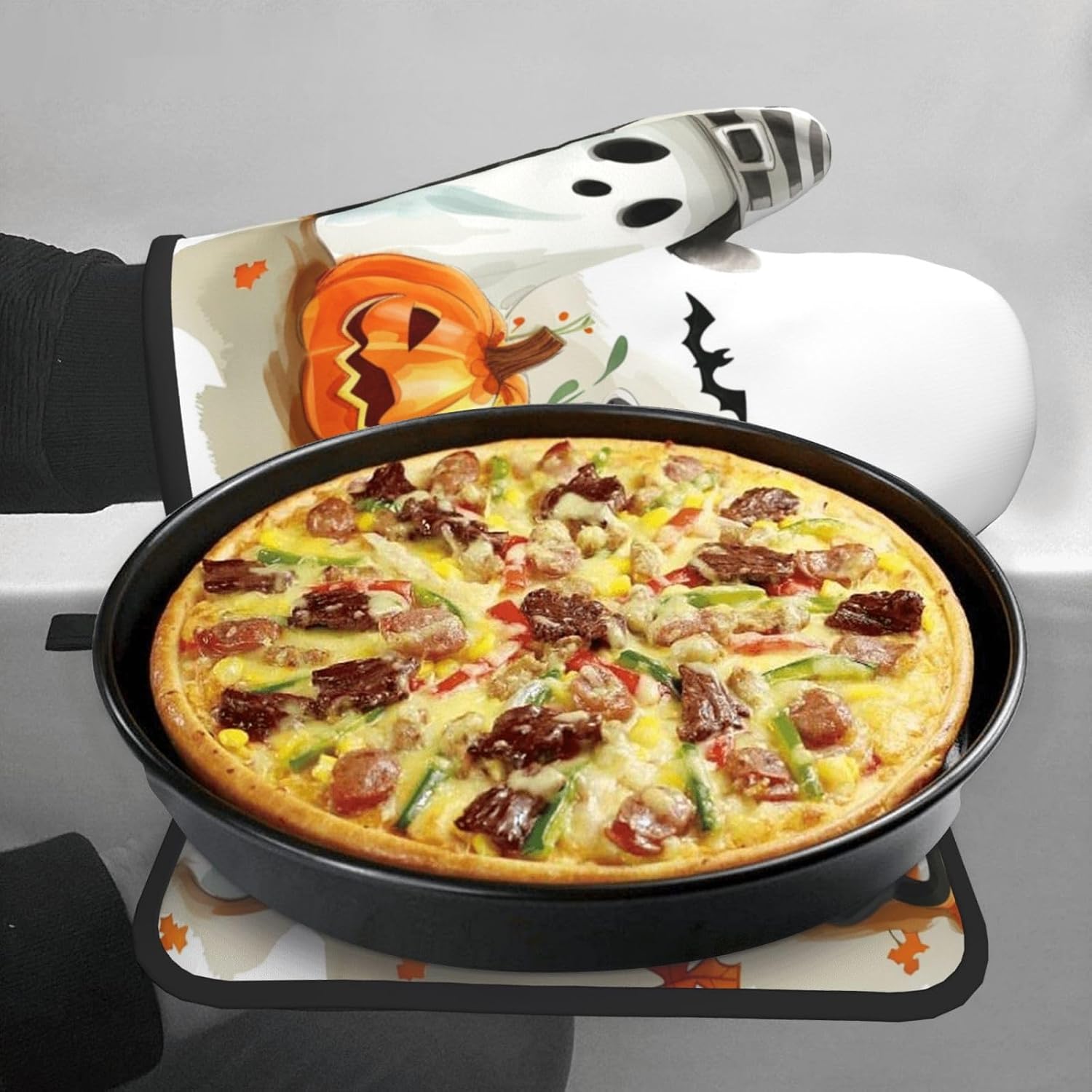Cute Halloween Ghost Oven Mitts Set