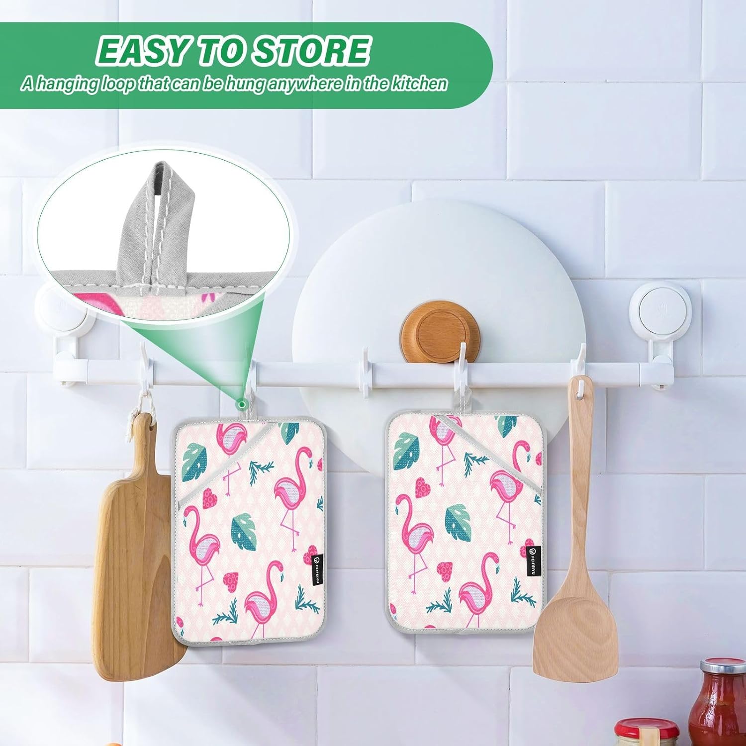 Flamingo Heart Design Heat Resistant Potholders Set