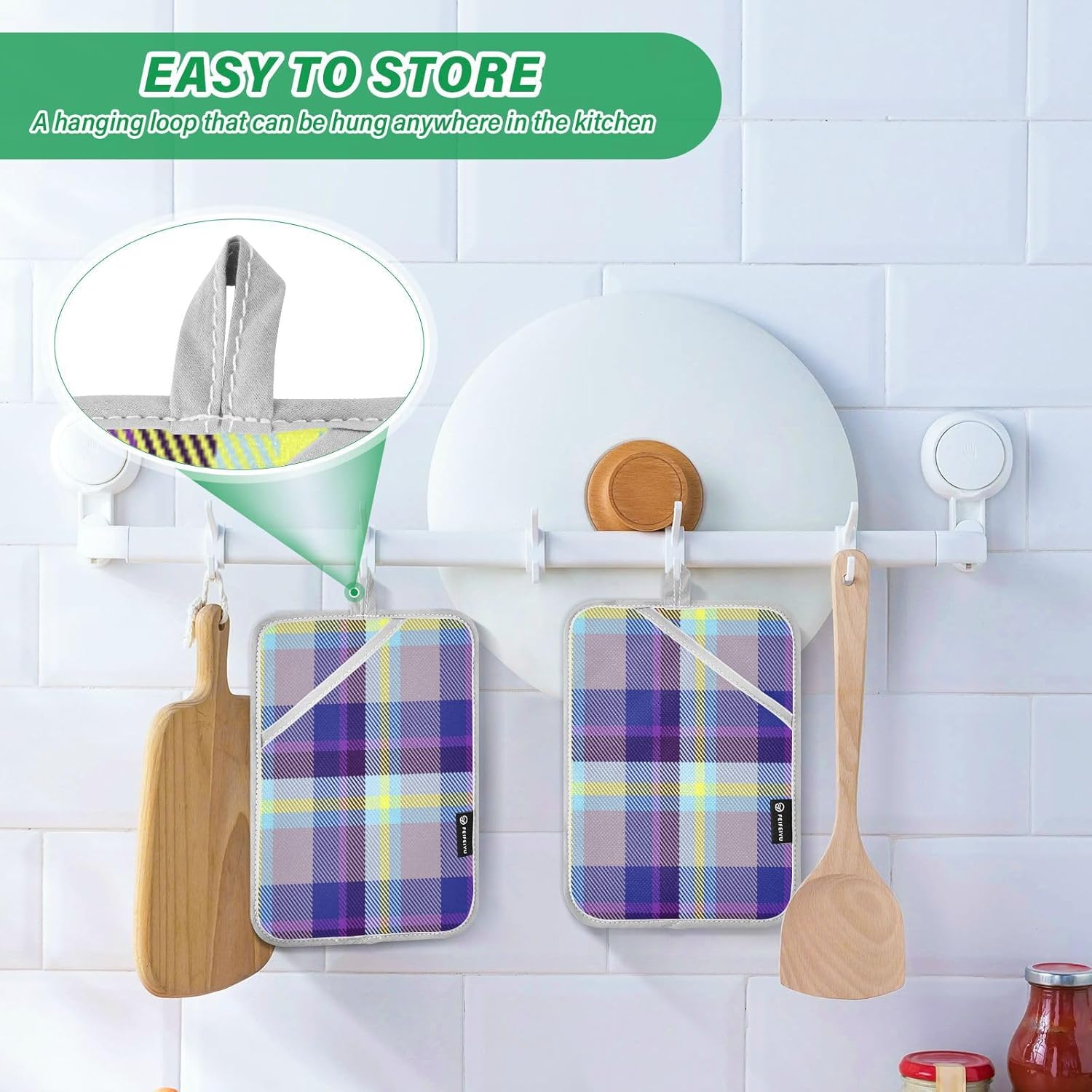 Kcldeci Madras Plaid Heat-Resistant Potholders for Cooking Baking
