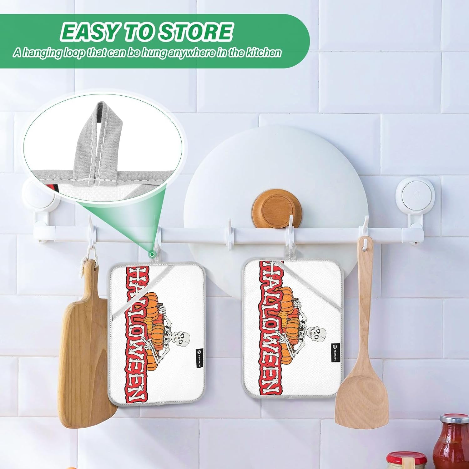 OURVII 2Pcs Halloween Pumpkin Potholders Non-Slip