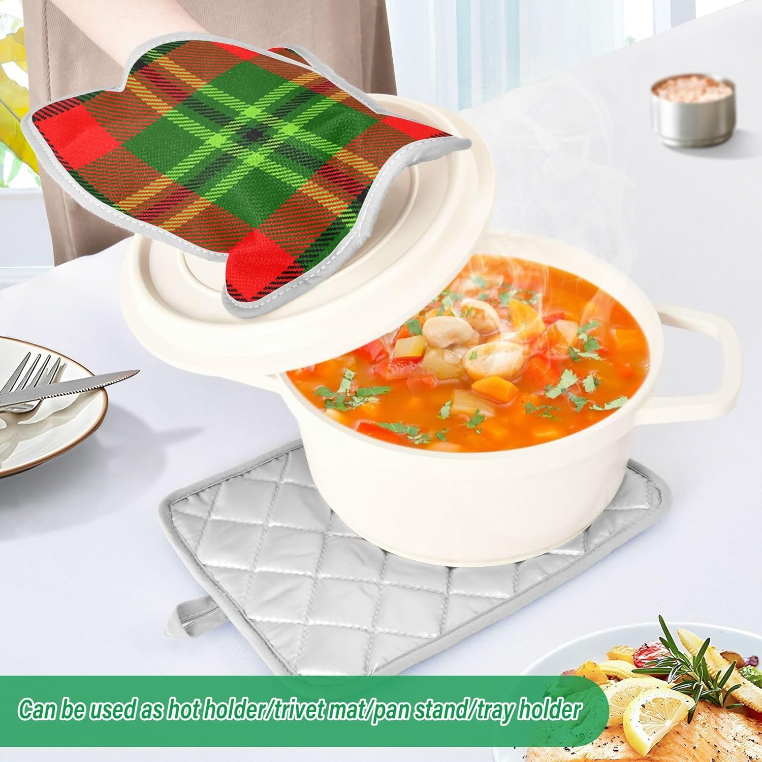 Kcldeci Green Red Tartan Plaid 2Pack Pot Holder Set Heat Resistant Patternd 101